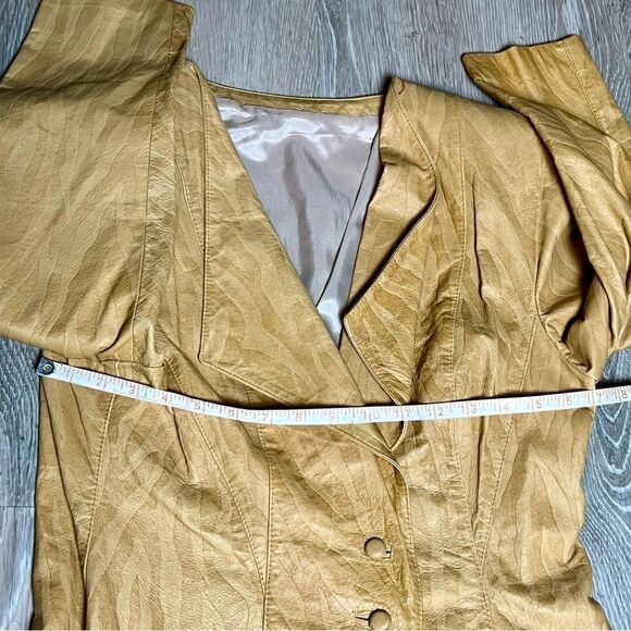 80s Leather zebra Print Tan Camel Embossed Blazer Midi Pencil Skirt Suit Set 10 - Picture 9 of 16